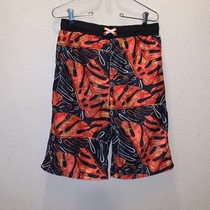 OP Ocean Pacific orange Hawaiian mesh lined boys 14/16 swim trunks
